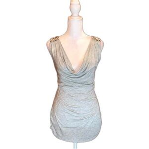 JESSICA SIMPSON Gray Cowl Neck Tank Top w/ Chain Bling at Shoulders, Size XS